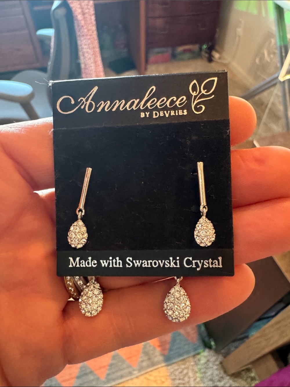 Silver Crystal Teardrop Drop Earrings